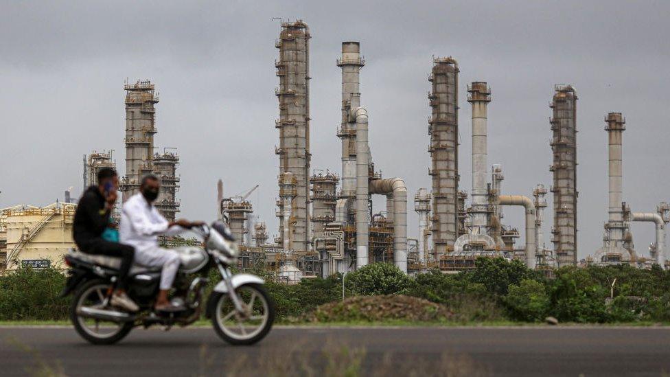 The Jamnagar oil refinery in Gujarat, India