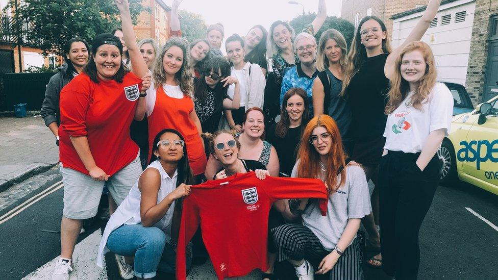 Emma Townley with female football fans