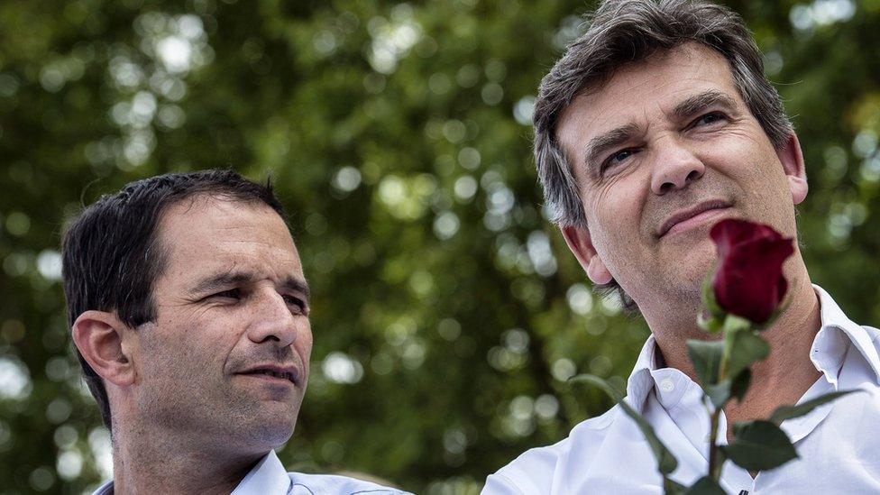 Arnaud Montebourg (R) and Benoit Hamon (L) on August 24, 2014