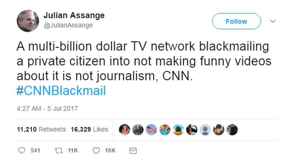 Julian Assange CNN blackmail tweet