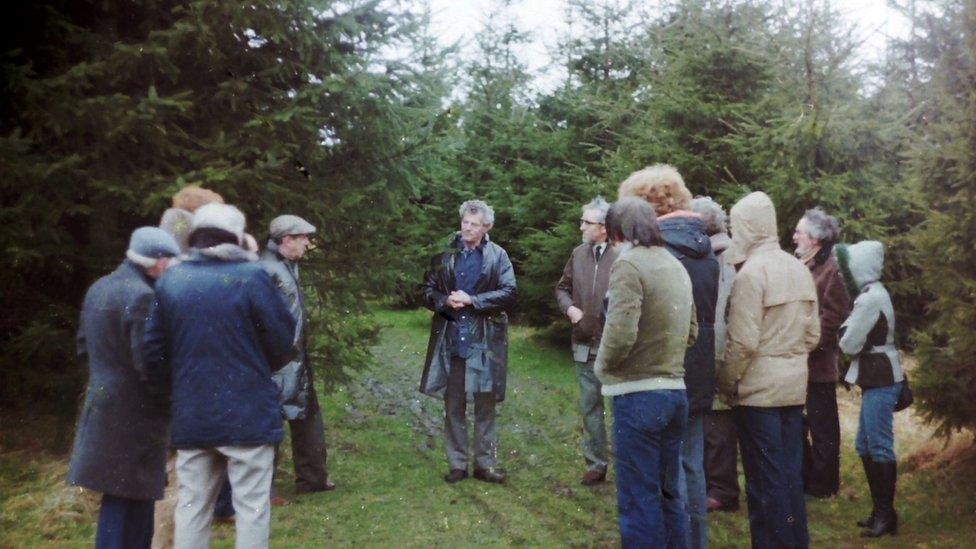 Robert Taylor gives a talk to members of the British UFO Society in Dechmont Woods