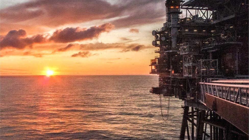 Offshore installation at sunset