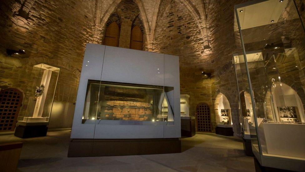 St Cuthbert's coffin on display in the Great Kitchen