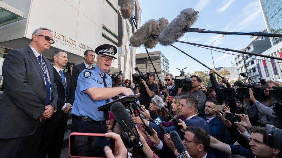 Western Australia police commissioner Chris Dawson addressing gathered media outside court after the verdict