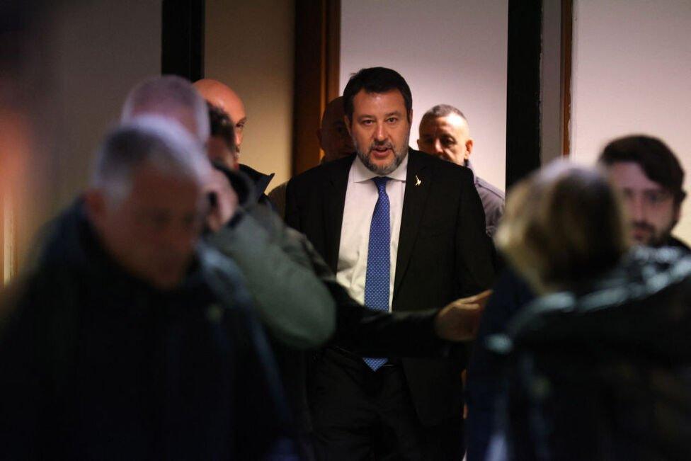 Matteo Salvini arrives at the Palermo courthouse