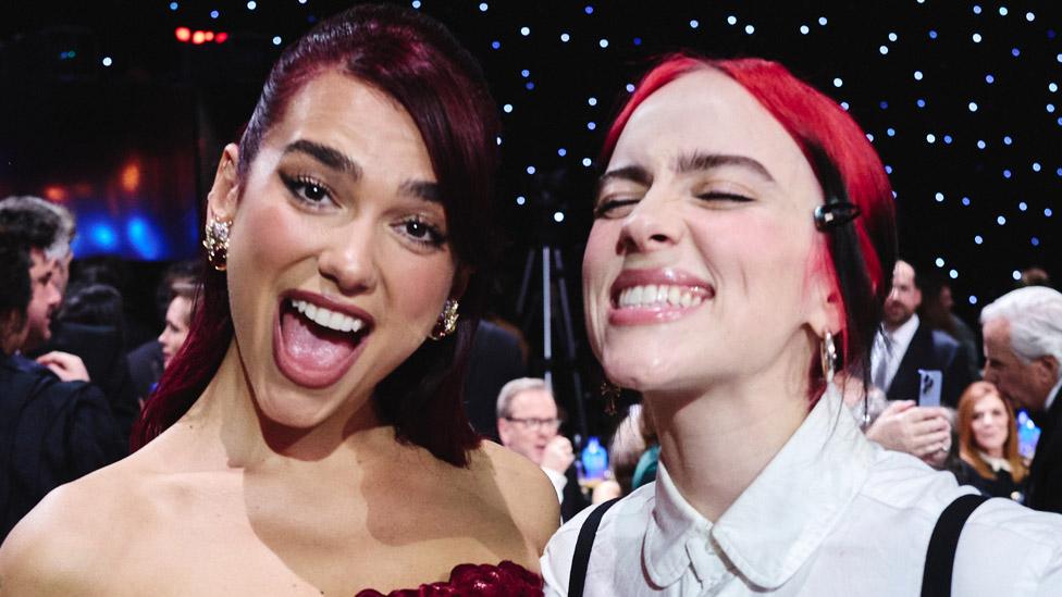 Dua Lipa and Billie Eilish attend the 29th Annual Critics Choice Awards at Barker Hangar on January 14, 2024