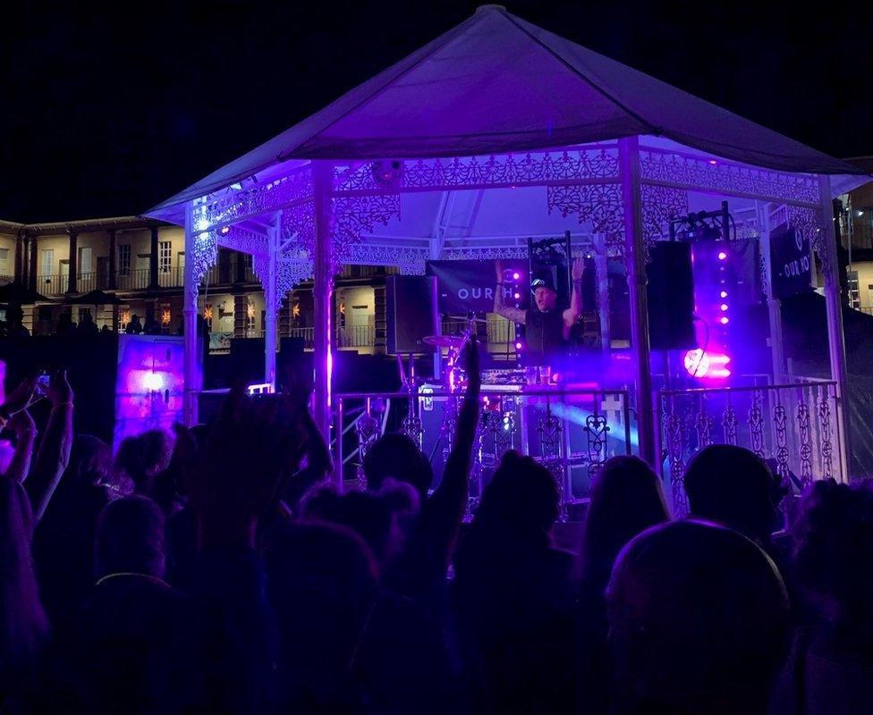 Dale Castell DJing to clubbers at The Piece Hall