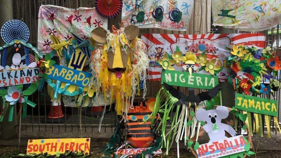 Artwork created by Raddlebarn Primary students to celebrate some of the Commonwealth countries who took part in the 2022 Games