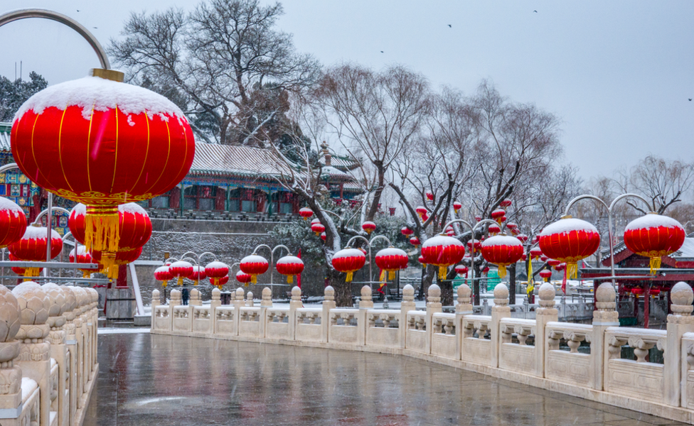 Lanterns in a park in Beijing, China. Photo: February 2020