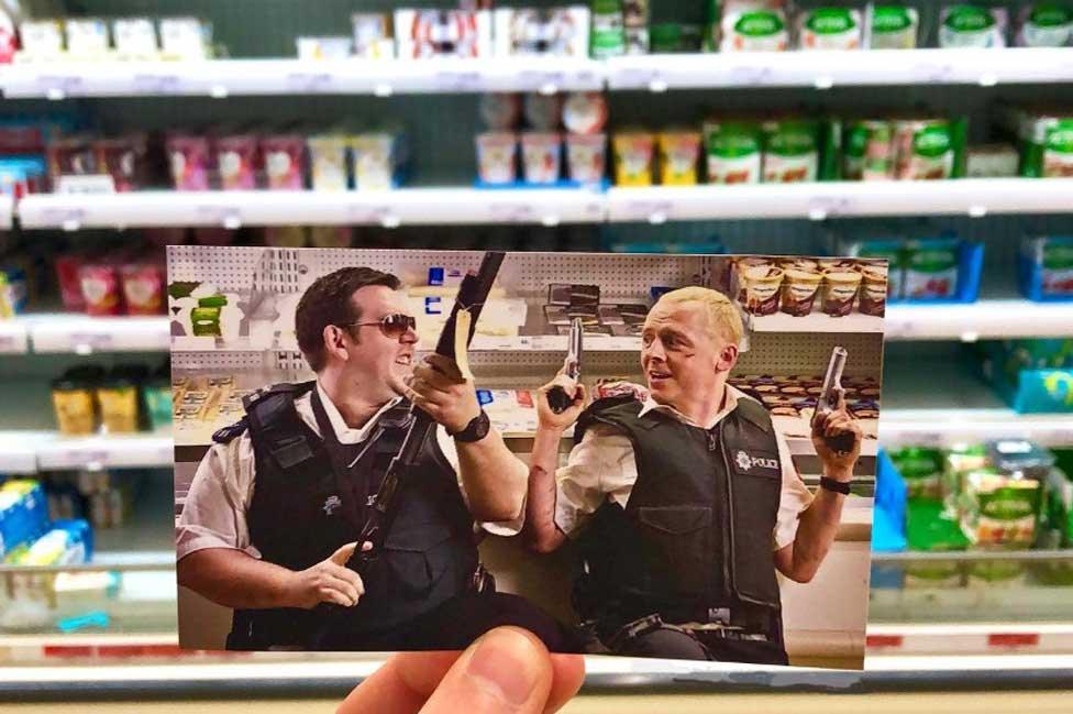 Hot Fuzz photo shot in a Sainsbury's store