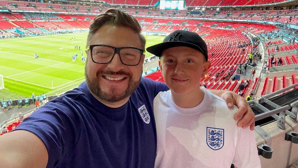 Sergio Petrucci with son Enzo at Wembley at the England-Scotland game