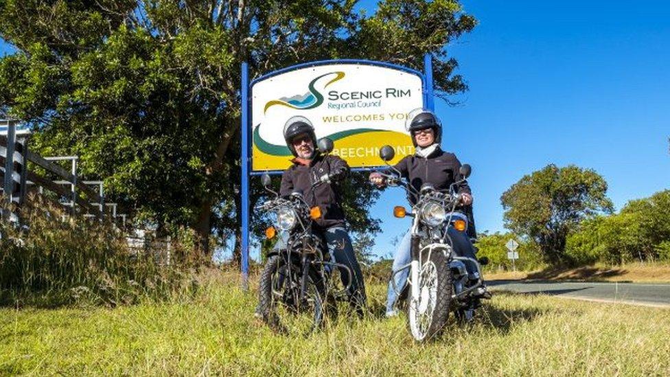 Nathan and Kristi Brayshaw on their motorbikes