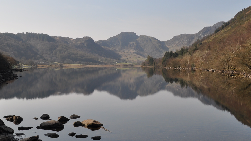 Lake Crafnant and the Carneddau mountains in Snowdonia