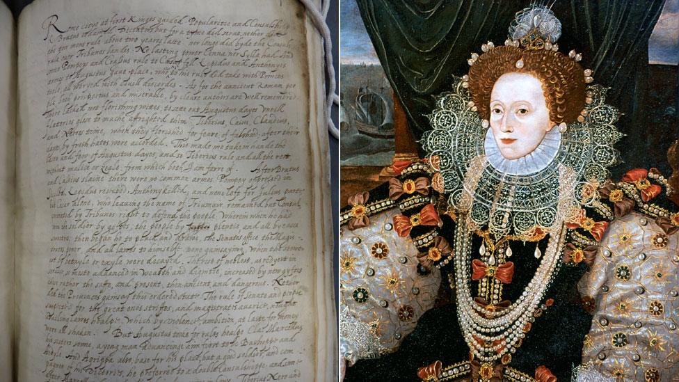 Elizabeth I and manuscript: Lambeth Palace Library, MS 683, fol. 1r. Reproduced with the permission of Lambeth Palace Library