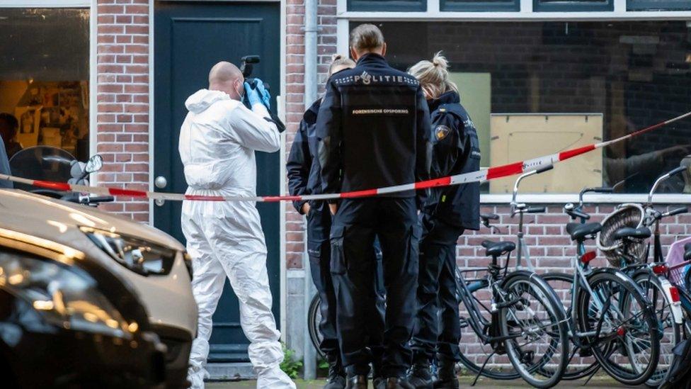 Forensic investigation in the vicinity of the Lange Leidsedwarsstraat in Amsterdam, the Netherlands