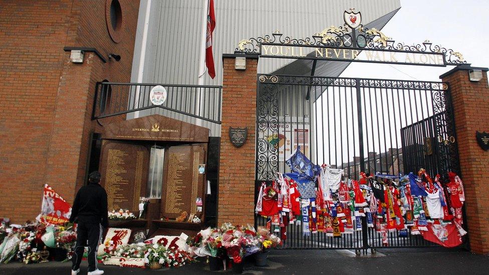 The Hillsborough memorial and Bill Shankly gates