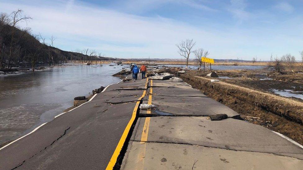 A flooded road in Nebraska