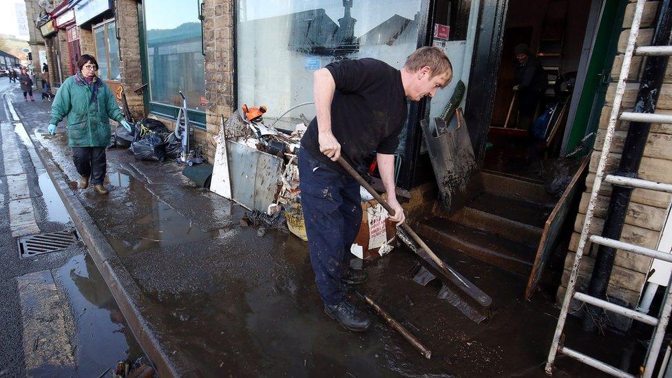 Clean up in Mytholmroyd, West Yorkshire, on 27 December 2015