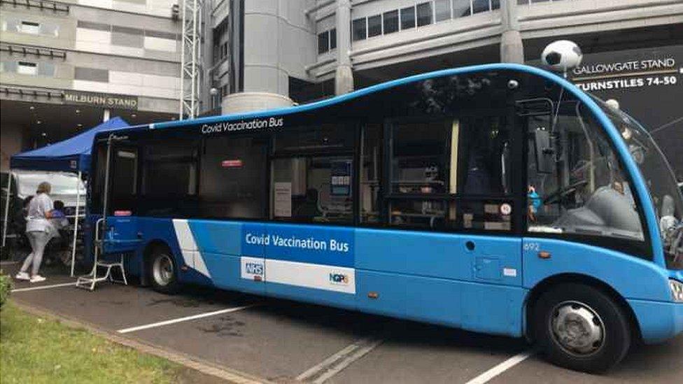 Vaccine bus at St James' Park