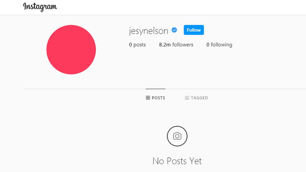 Jesy's Instagram profile showing no posts