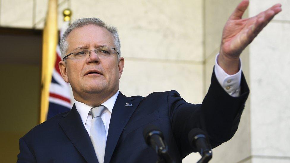 Prime Minister Scott Morrison talking to media about Covid19 restrictions on society