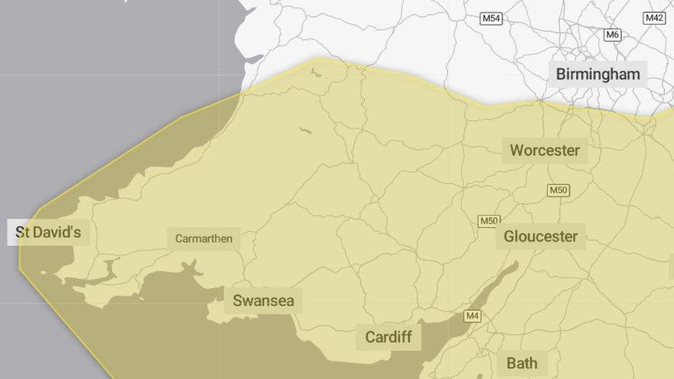 Map of Wales showing potentially affected areas