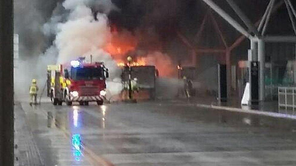 Firefighters tackle bus blaze