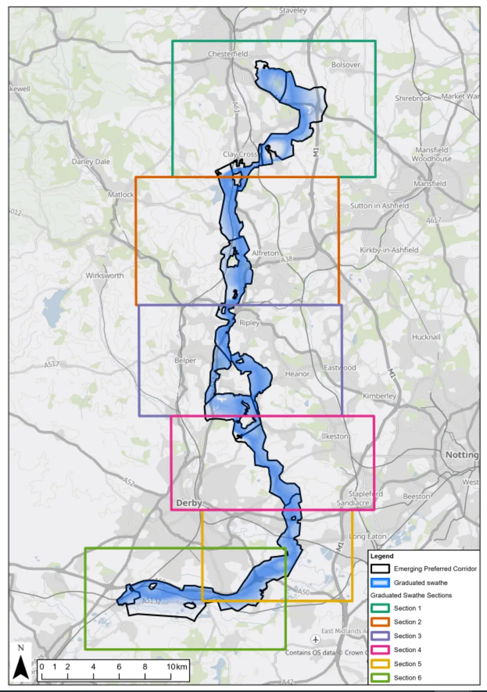 Map of pylon route planned through Derbyshire