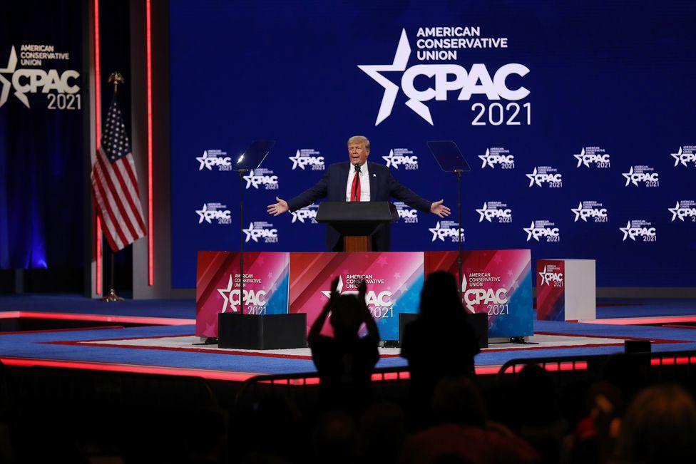 Former President Donald J Trump speaks the Conservative Political Action Conference CPAC held at the Hyatt Regency Orlando 28 Feb 2021. 