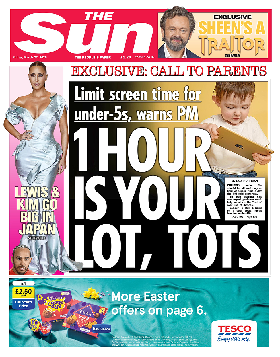 "1 orë është fati juaj, fëmijë të vegjël", shkruhet në titullin kryesor të gazetës "The Sun".