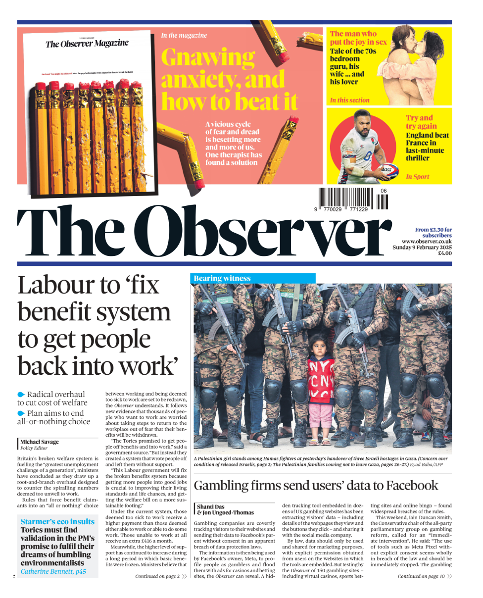 The front page of the Observer newspaper