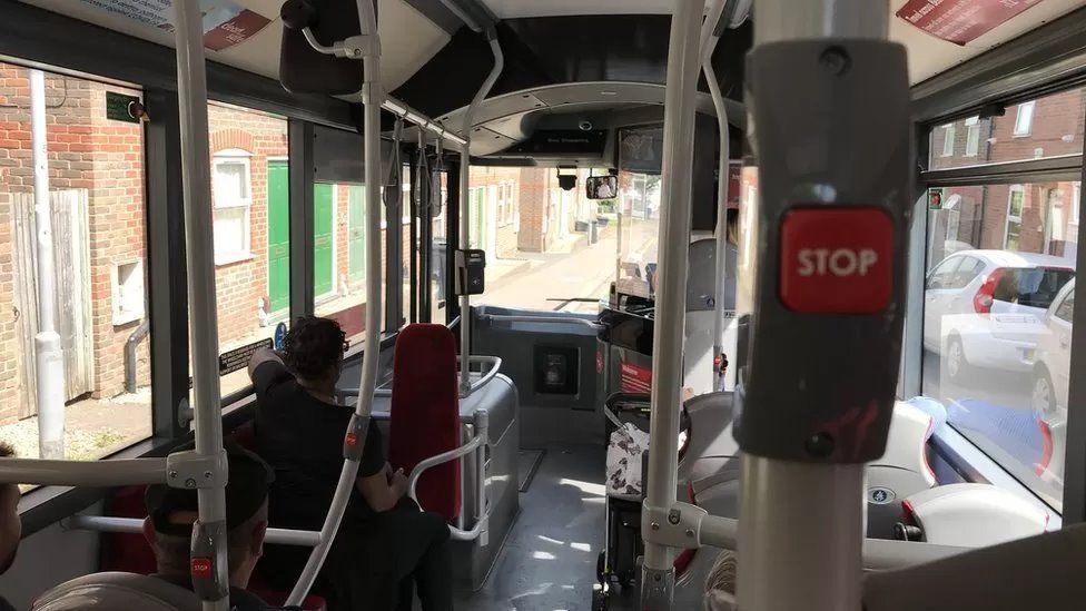 The interior of a bus