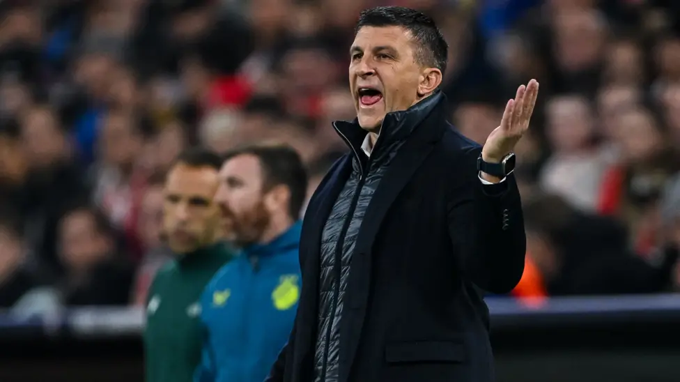 Sergej Jakirovic shouts instructions during Dinamo Zagreb's 9-2 loss at Bayern Munich