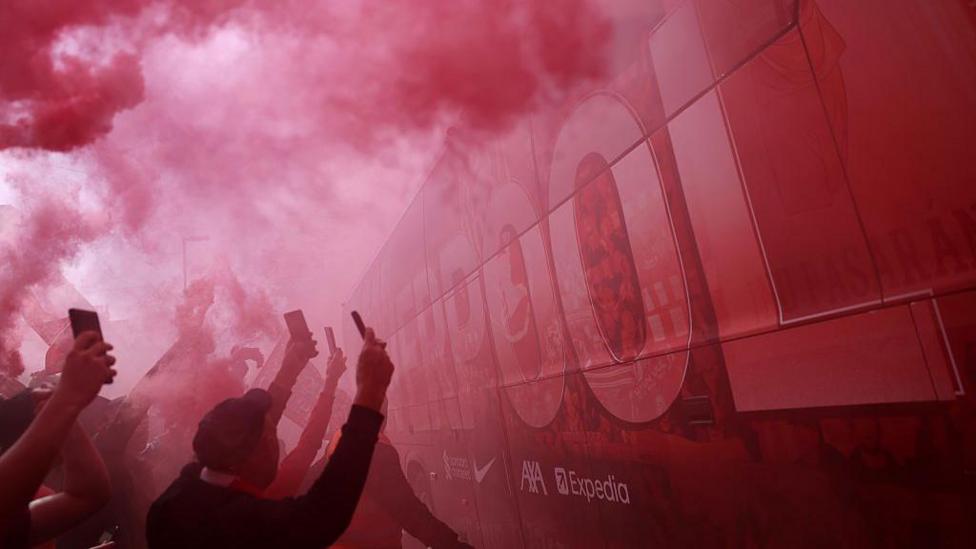 Liverpool team bus arrives at the stadium