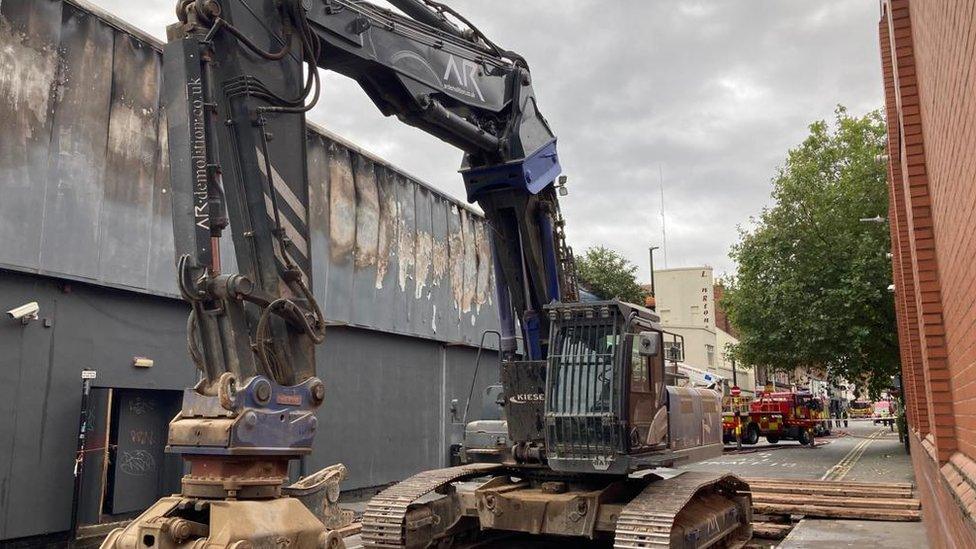 High reach vehicle at the scene of the nightclub fire, in Gravel Street, Leicester