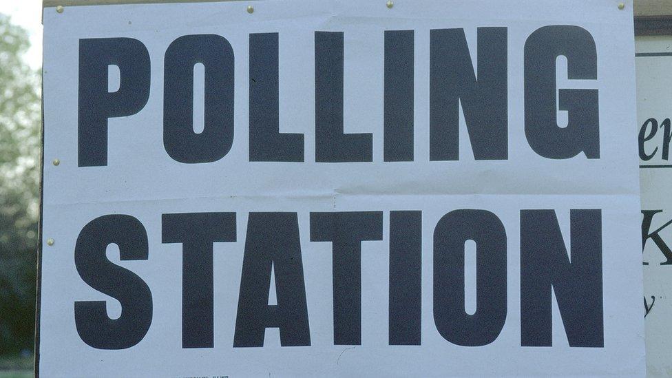 Polling station sign.