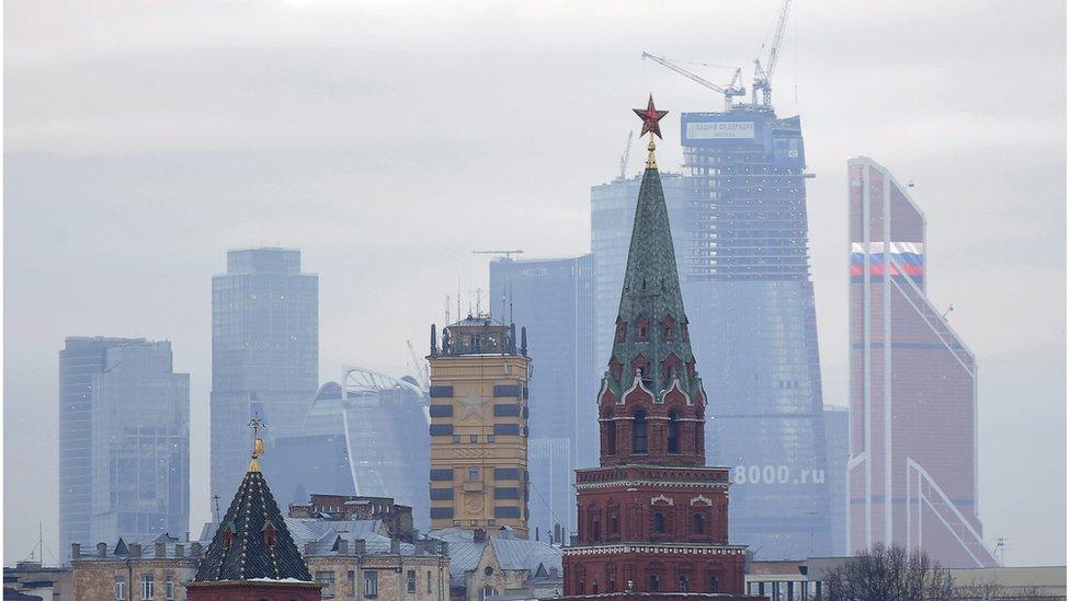 A view of Moscow skyline, including the Kremlin