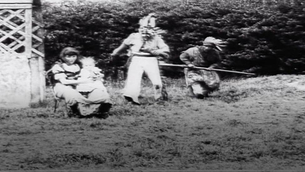 Screenshot from the film Kidnapping by Indians.