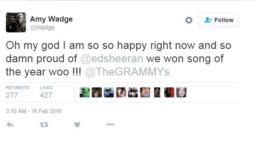 Amy Wadge's tweet