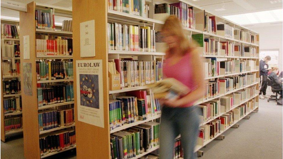 Student in library