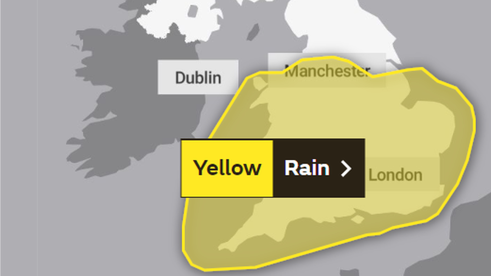 Map showing rain warning