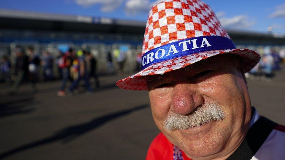 A fan of Croatia poses prior the 2018 World Cup Russia group D match between Argentina and Croatia at Nizhniy Novgorod on June 21, 2018, Russia