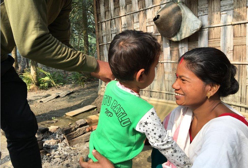 Shewali Boro with her toddler Riyan Chandra Boro