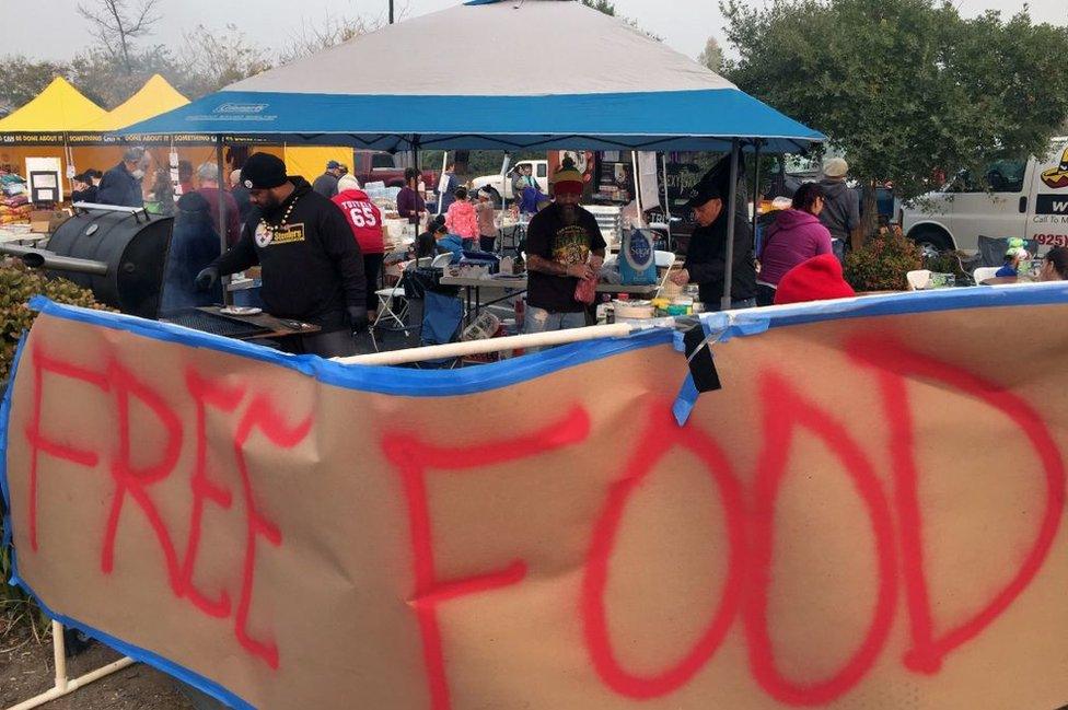 Volunteers prepare food in Chico, California