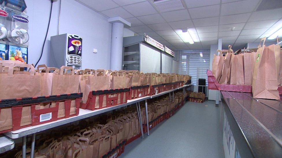 lunch bags lined up