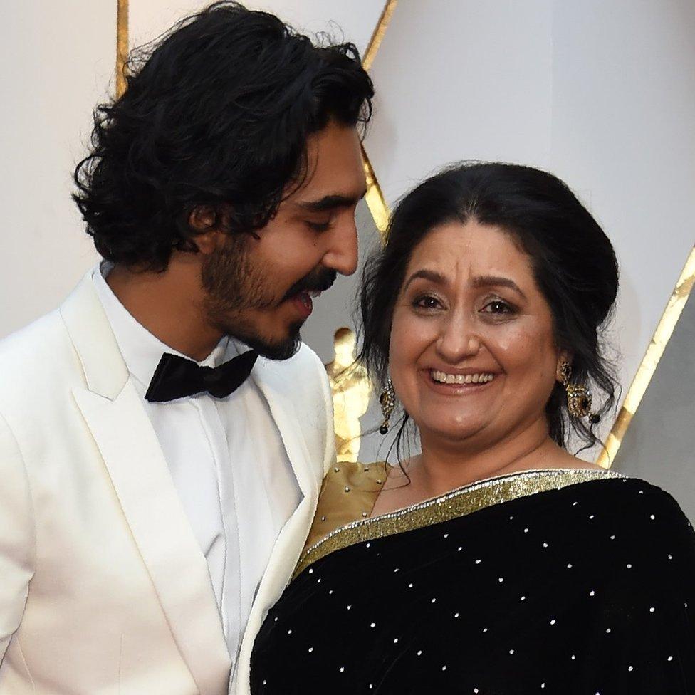 Nominee for Best Supporting Actor "Lion" Dev Patel and his mother Anita