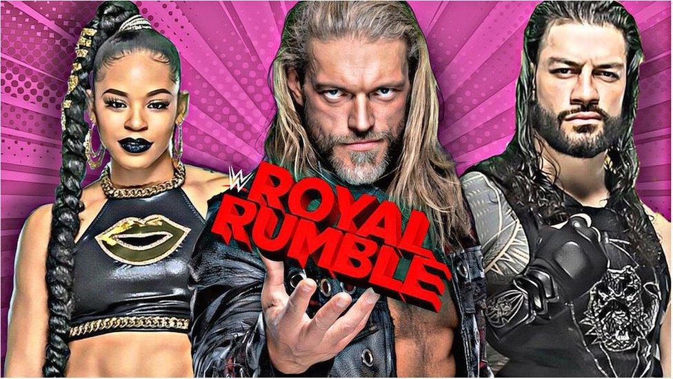 Bianca Belair, Edge, Roman Reigns.