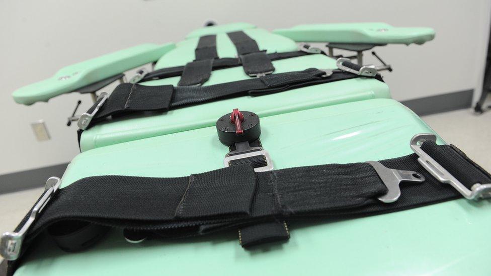 A view of the gurney inside the lethal injection chamber at San Quentin State Prison in California