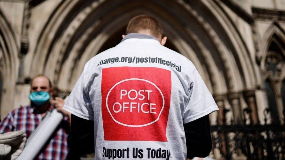 Post Office supporter outside of Royal Courts of Justice in 2021