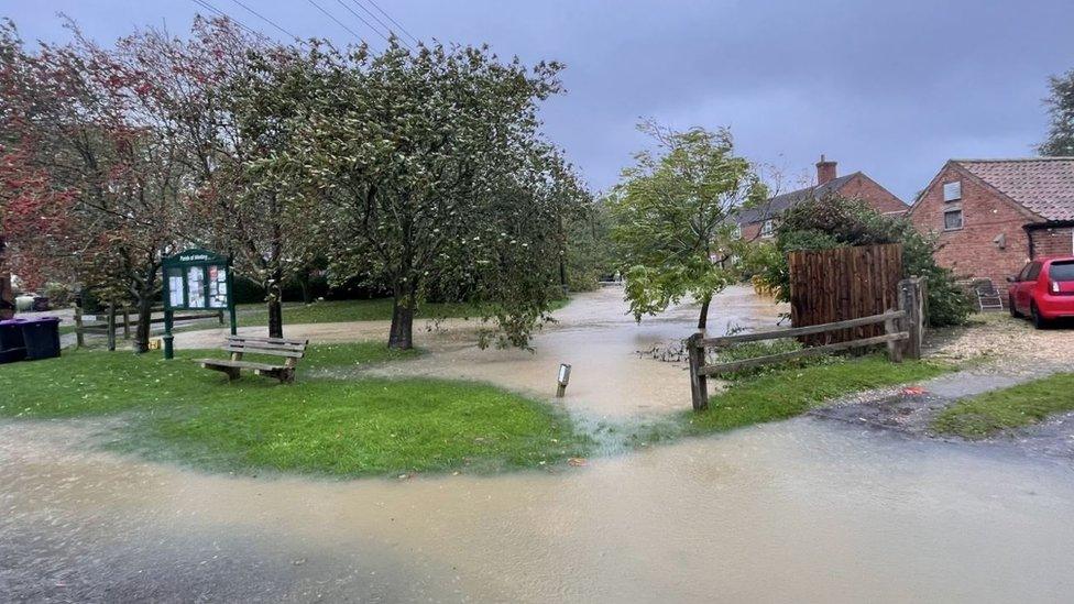 Flood water near homes in a Lincolnshire village